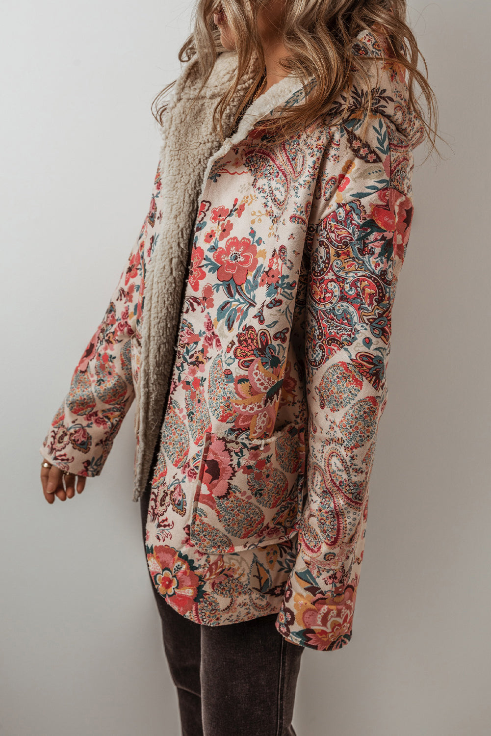 Vintage Floral Printed Hooded Jacket