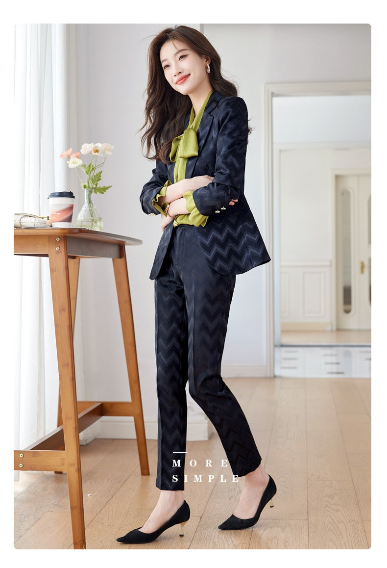 Symmetrical Pattern Olive Women's Suit