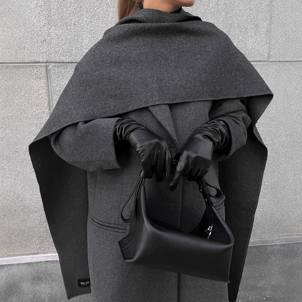 Scarf colla coat cloak long vintage coat gray fashion jacket