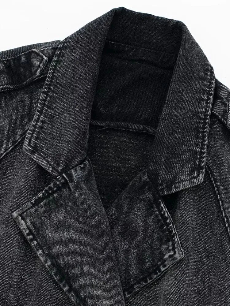 Woman Cropped Denim Jacket With Belt Jean