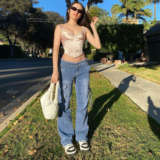 Vintage Mid Rise Belt Drawstring Pants