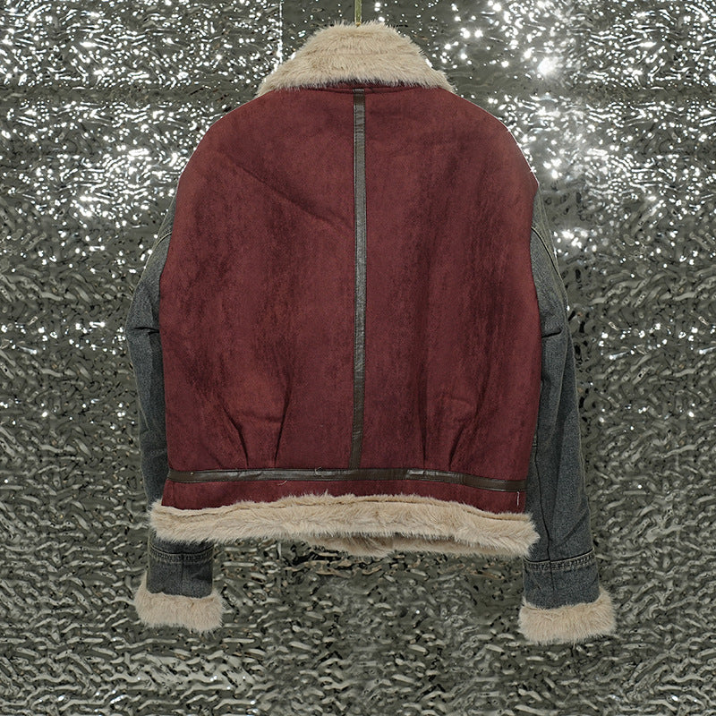 European and American personalized design fur collar jacket women's winter jacket zipper top