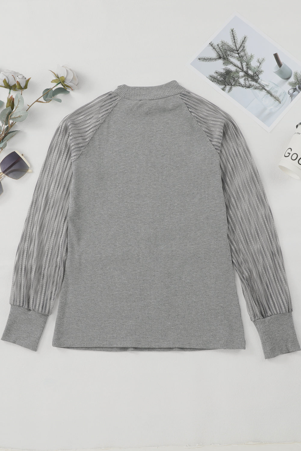 Black Basic Mesh Long Sleeve Top