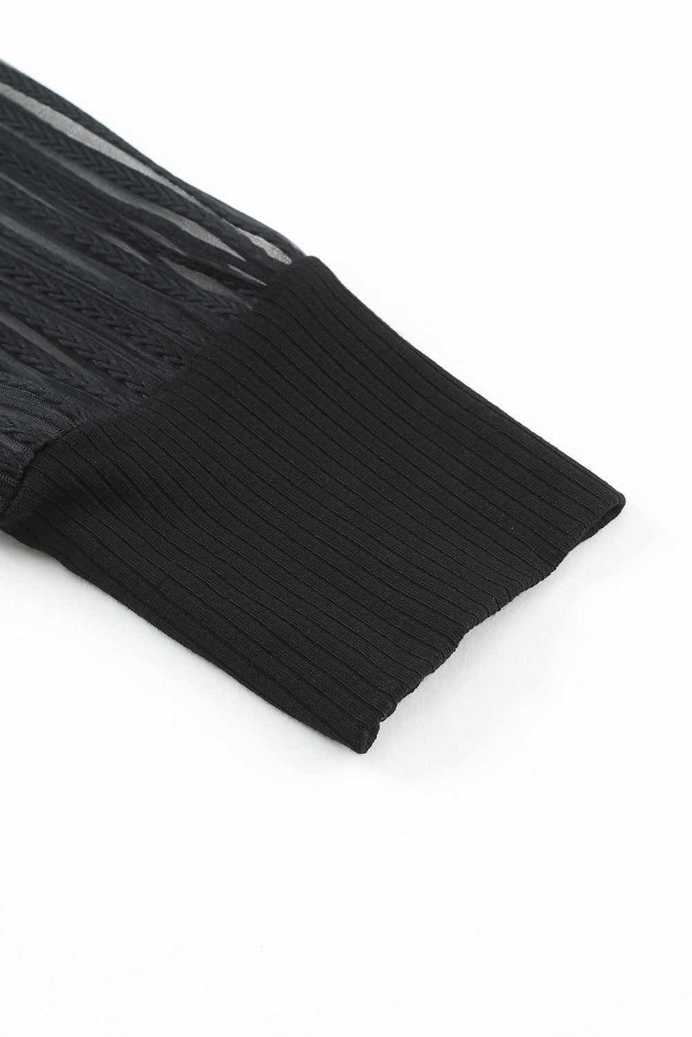 Black Basic Mesh Long Sleeve Top