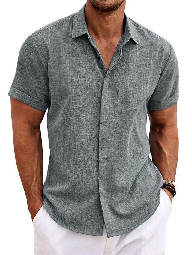 Lockeres Kurzarm-T-Shirt aus Leinen in einfarbiger Optik für Herren