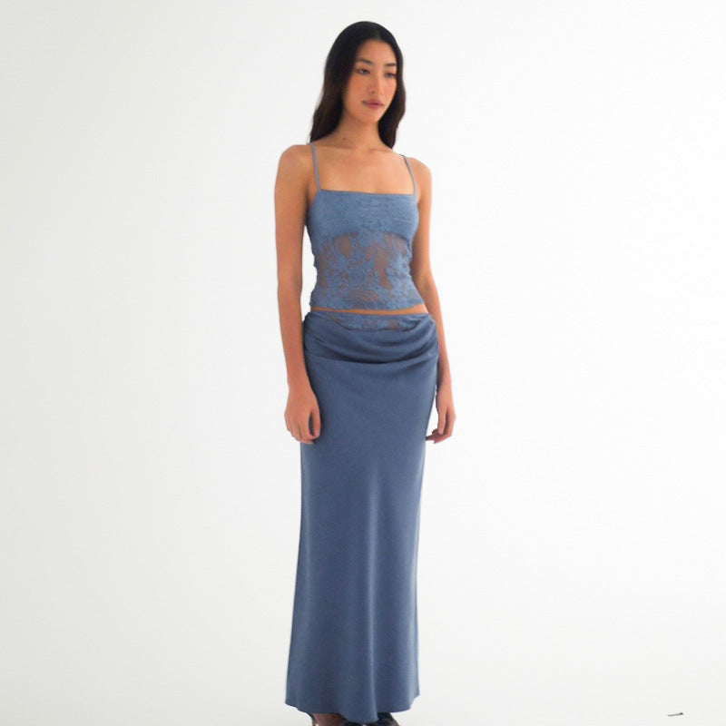 op Sling Stitching Ruffle Hip Skirt Suit