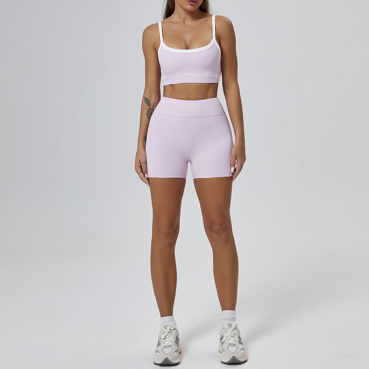 Nude Elastic Sports Contrast Bra Fitness Yoga Suit