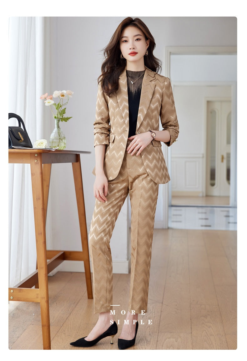 Symmetrical Pattern Olive Women's Suit