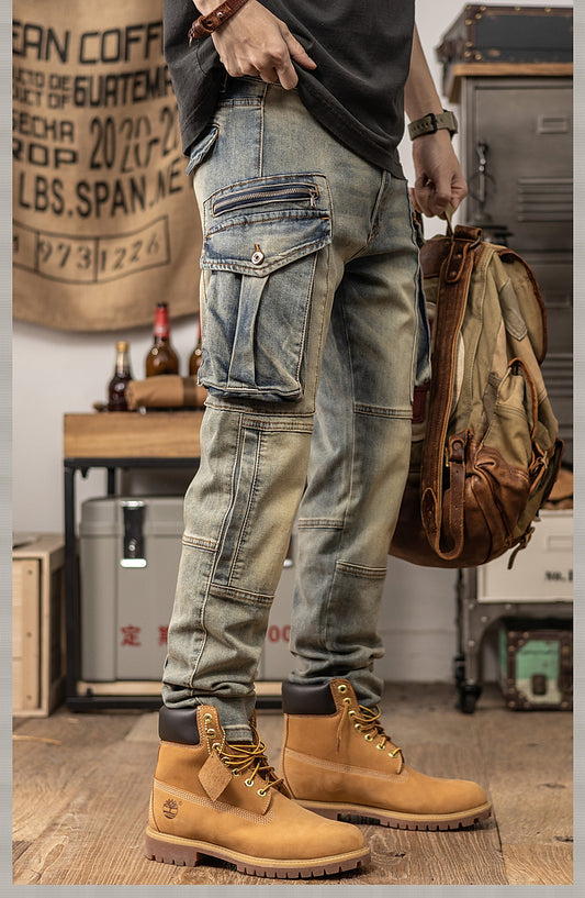 Pantalones casuales de pierna recta ajustados y lavados de estilo retro
