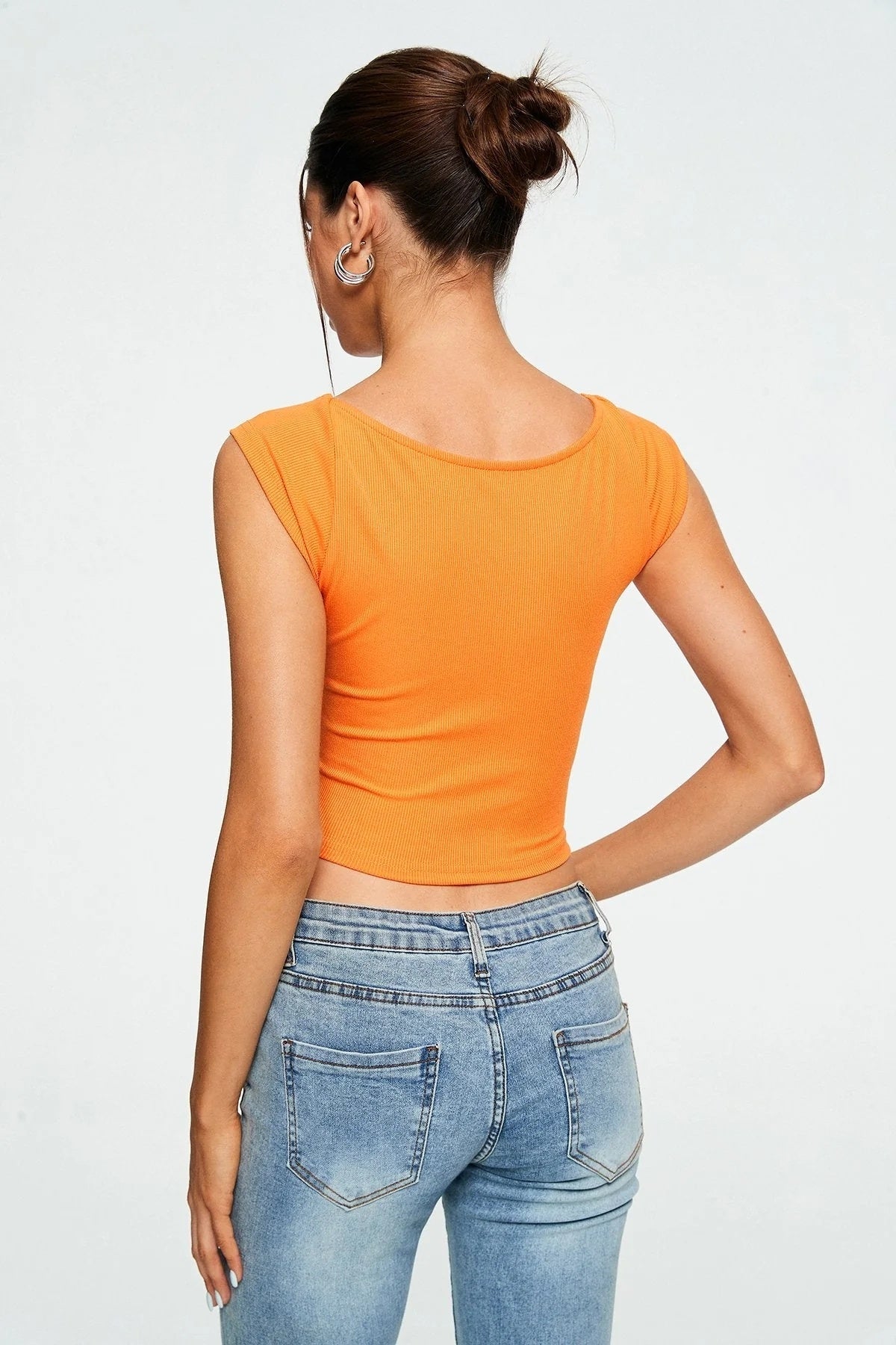 Crop Top Herzausschnitt Einfarbig Gerippt Ärmellos