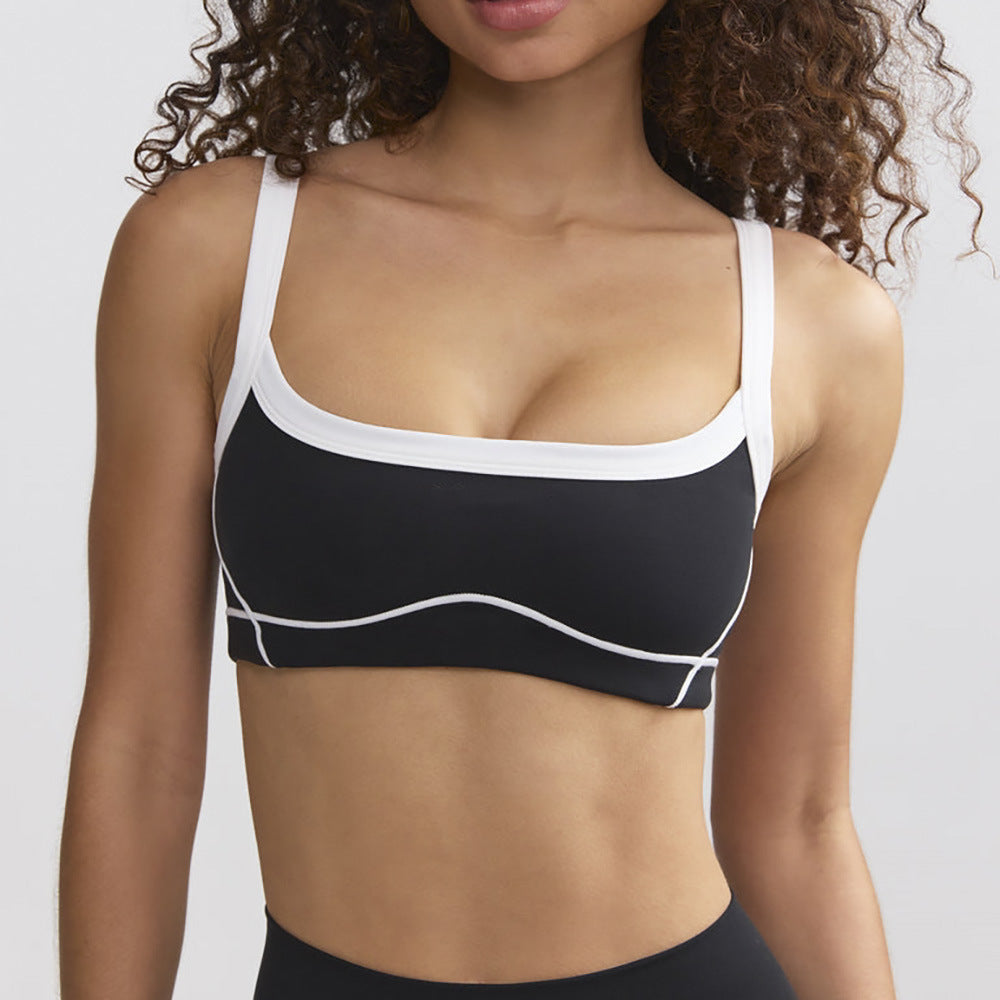 Nude Elastic Sports Contrast Bra Fitness Yoga Suit