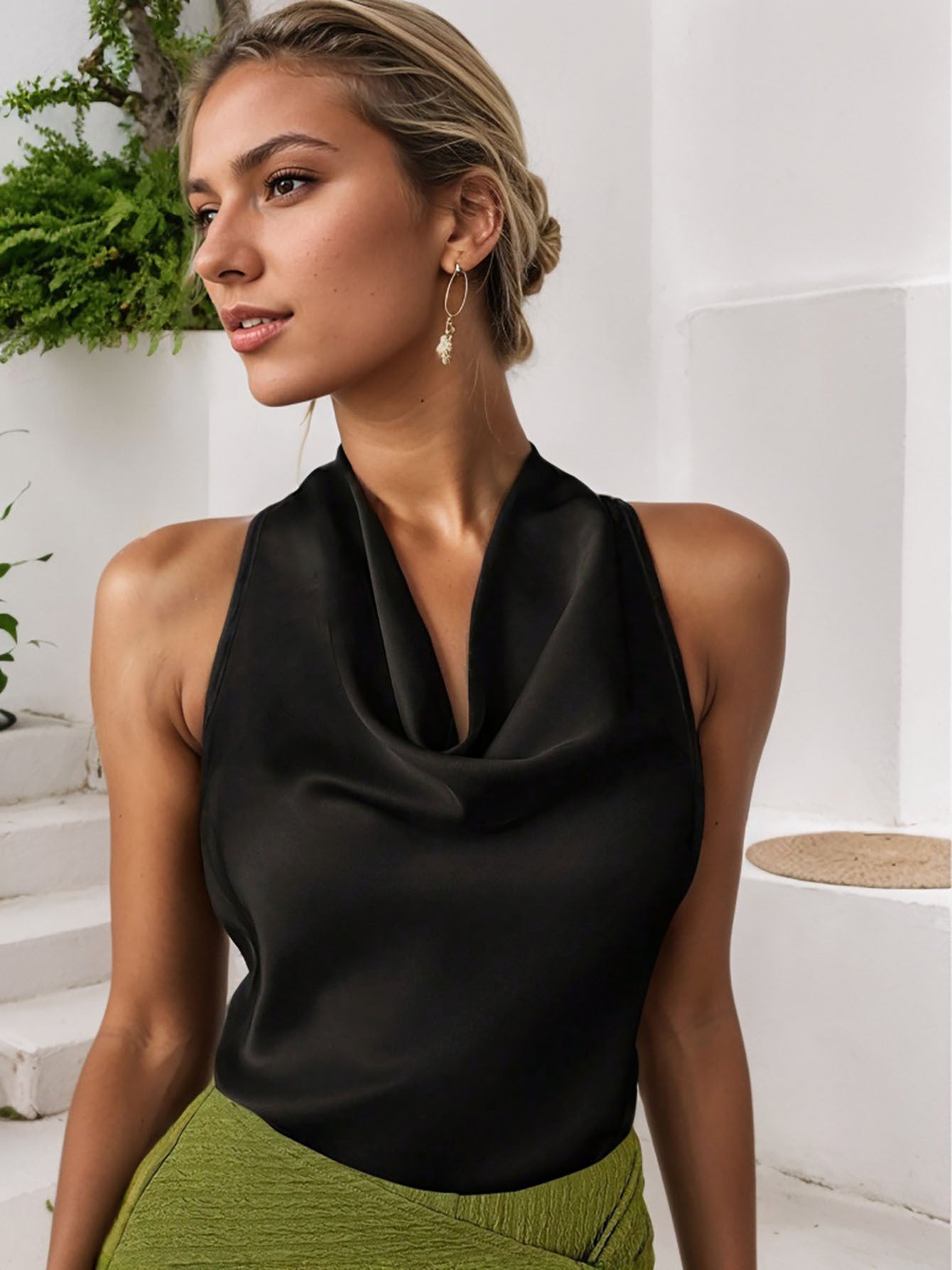 Elegant Shirt With Halter Neckline Tops