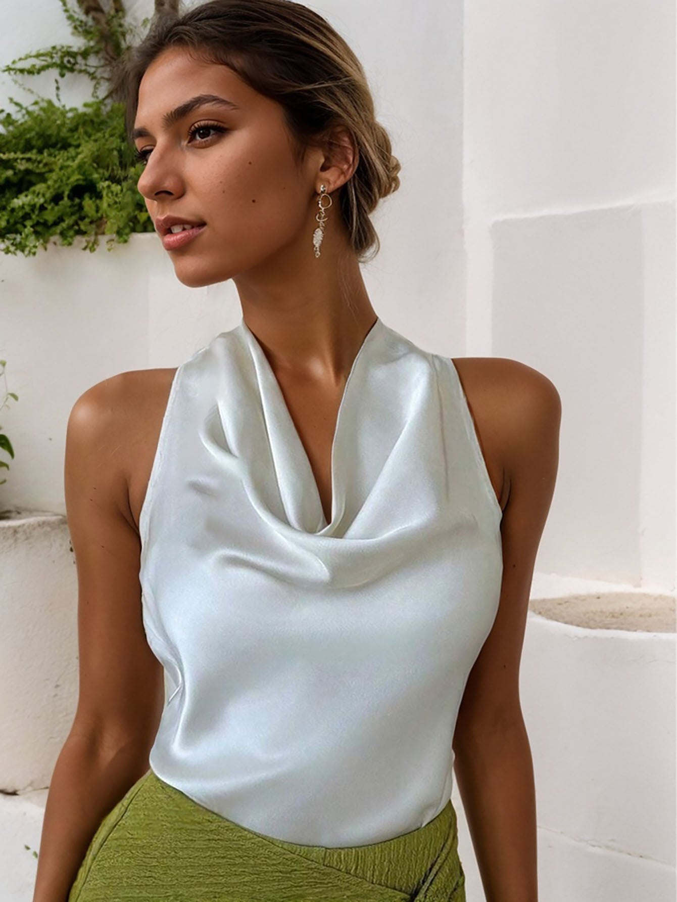 Elegant Shirt With Halter Neckline Tops