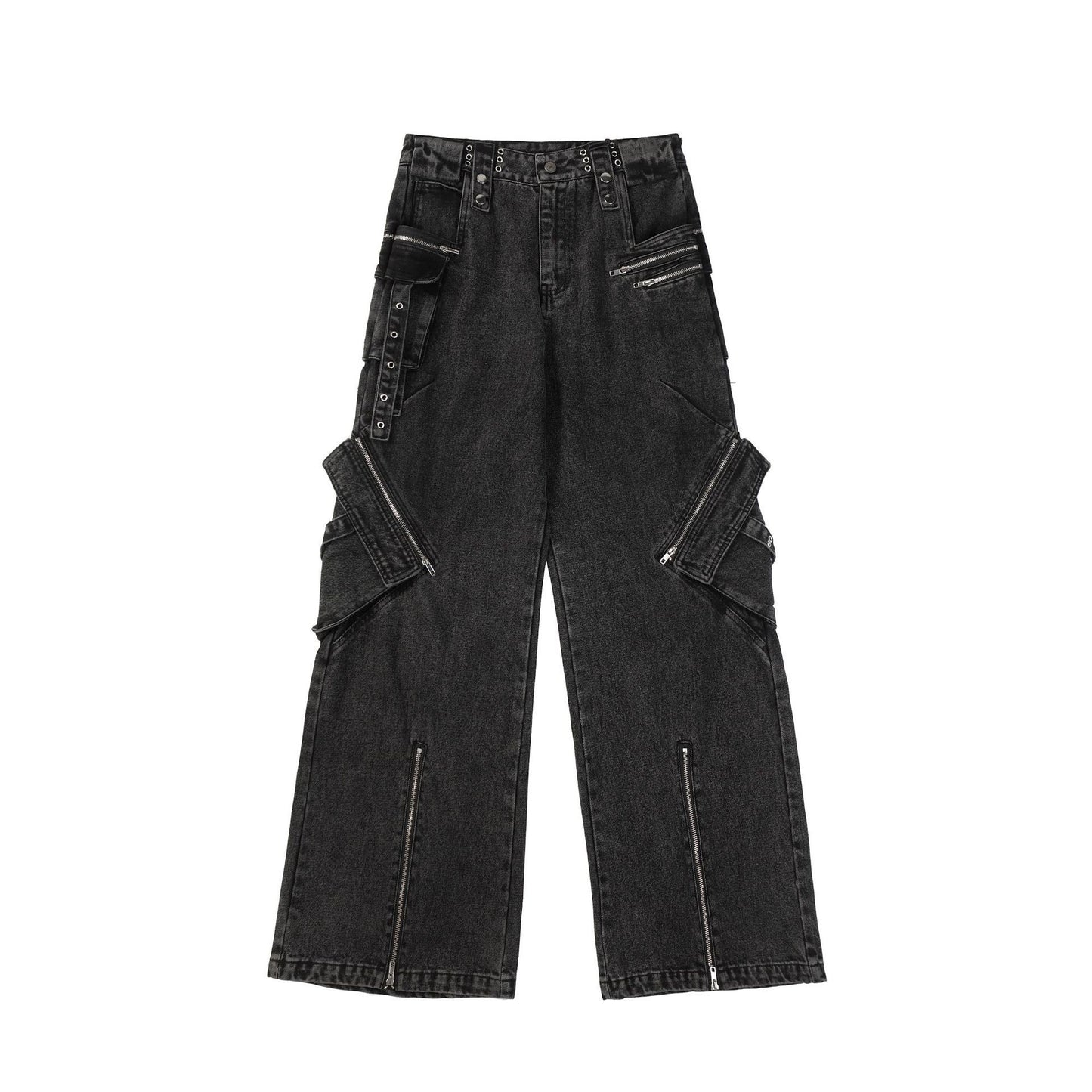 Pantalones casuales con cremallera y múltiples bolsillos de moda urbana