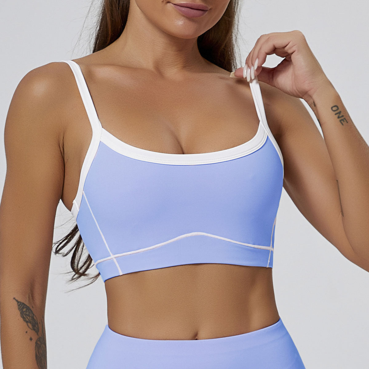 Nude Elastic Sports Contrast Bra Fitness Yoga Suit