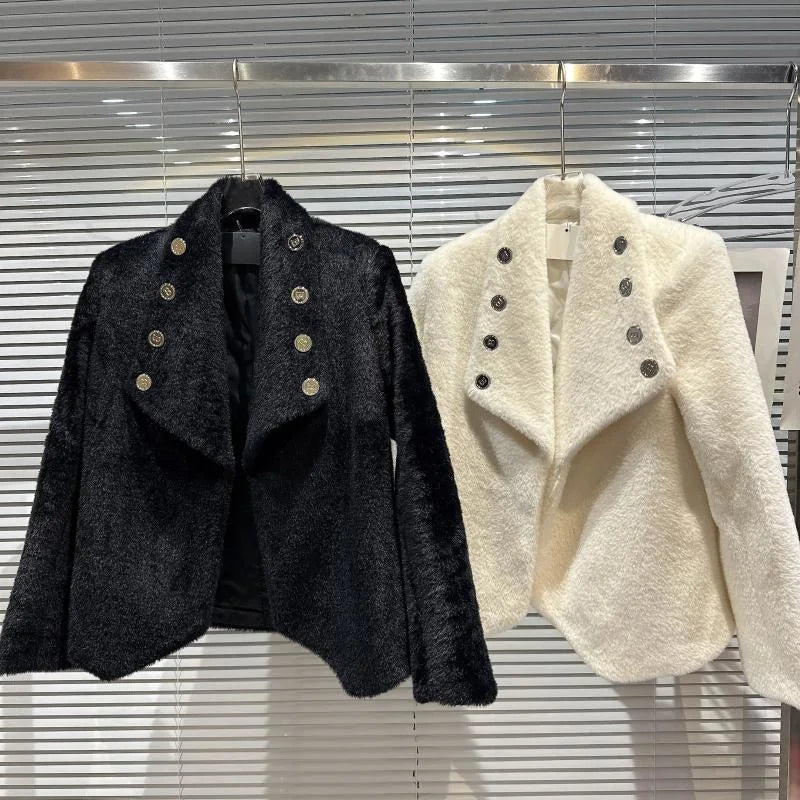Autumn Lapel Fine Plush Cotton Pockets