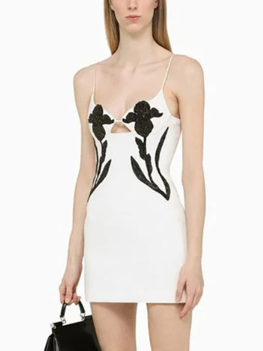 Hanging Strap Flower Nail Diamond Nightclub Party Dress Bandage Dress