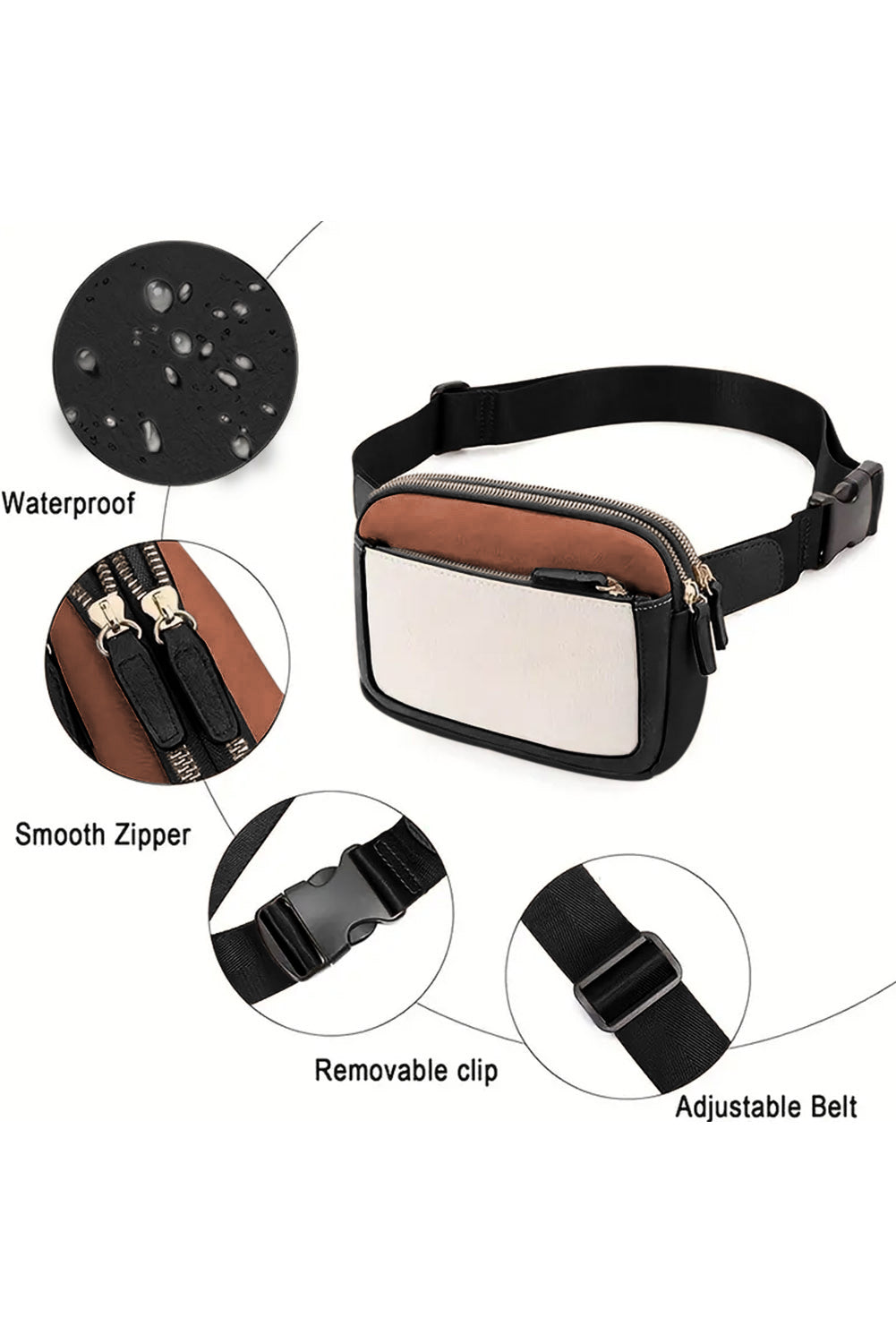 Bolso bandolera de piel blanca con cremallera y clip extraíble