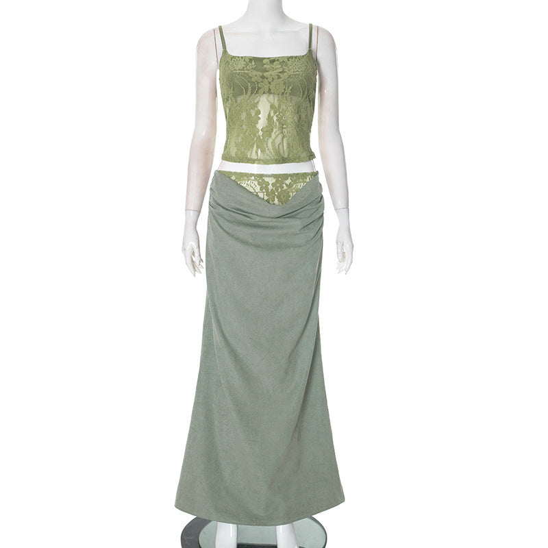 op Sling Stitching Ruffle Hip Skirt Suit