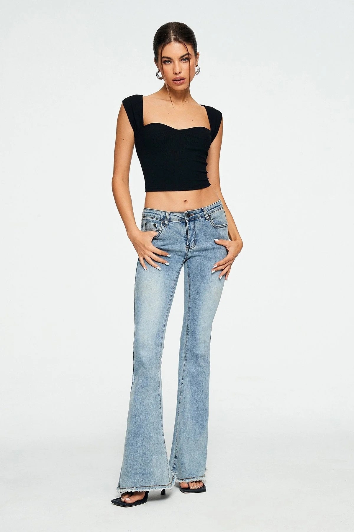Crop Top Herzausschnitt Einfarbig Gerippt Ärmellos