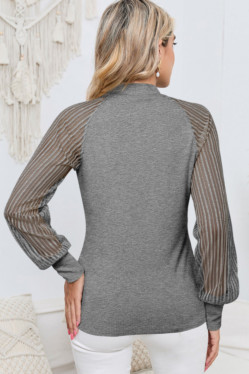 Black Basic Mesh Long Sleeve Top