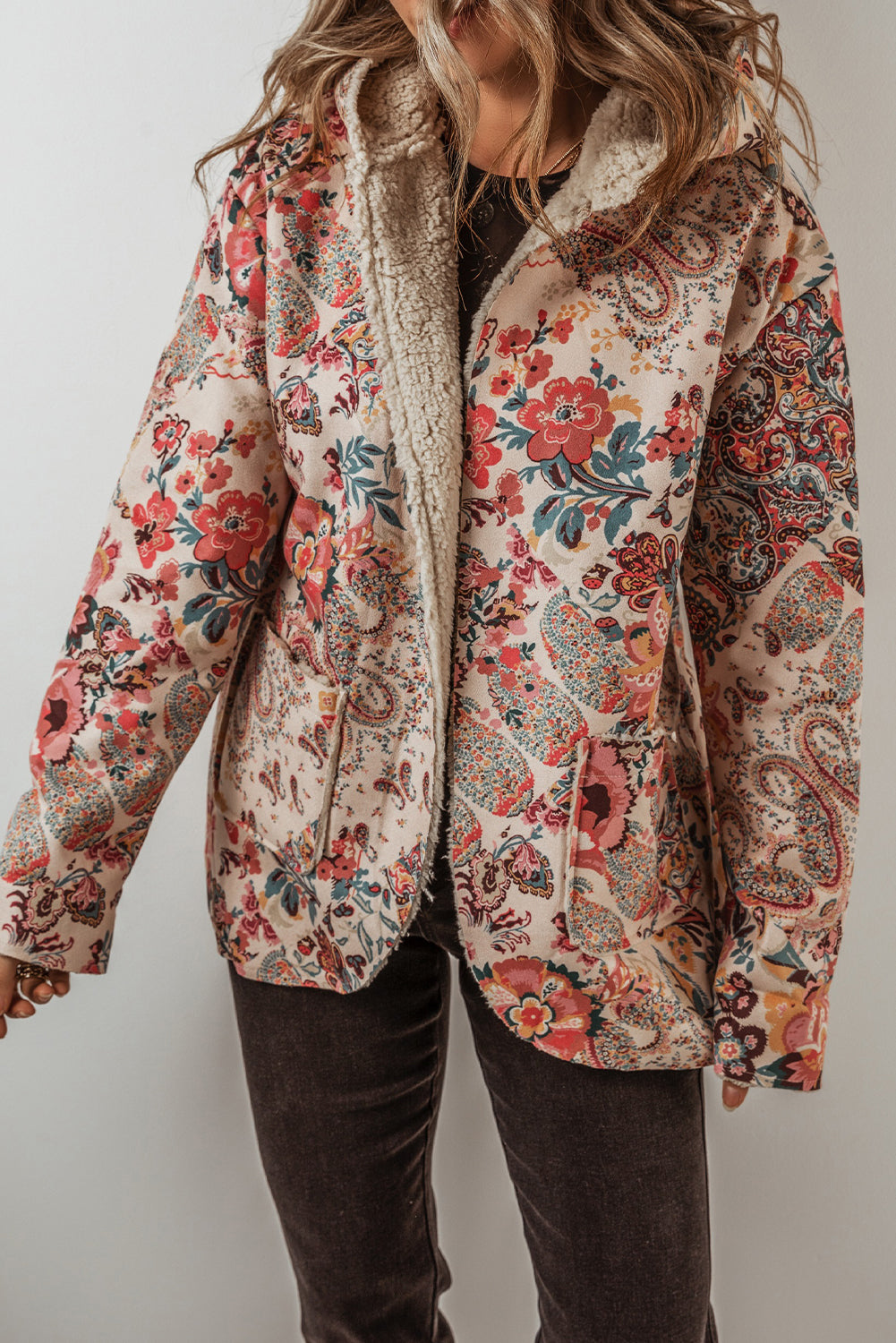 Vintage Floral Printed Hooded Jacket