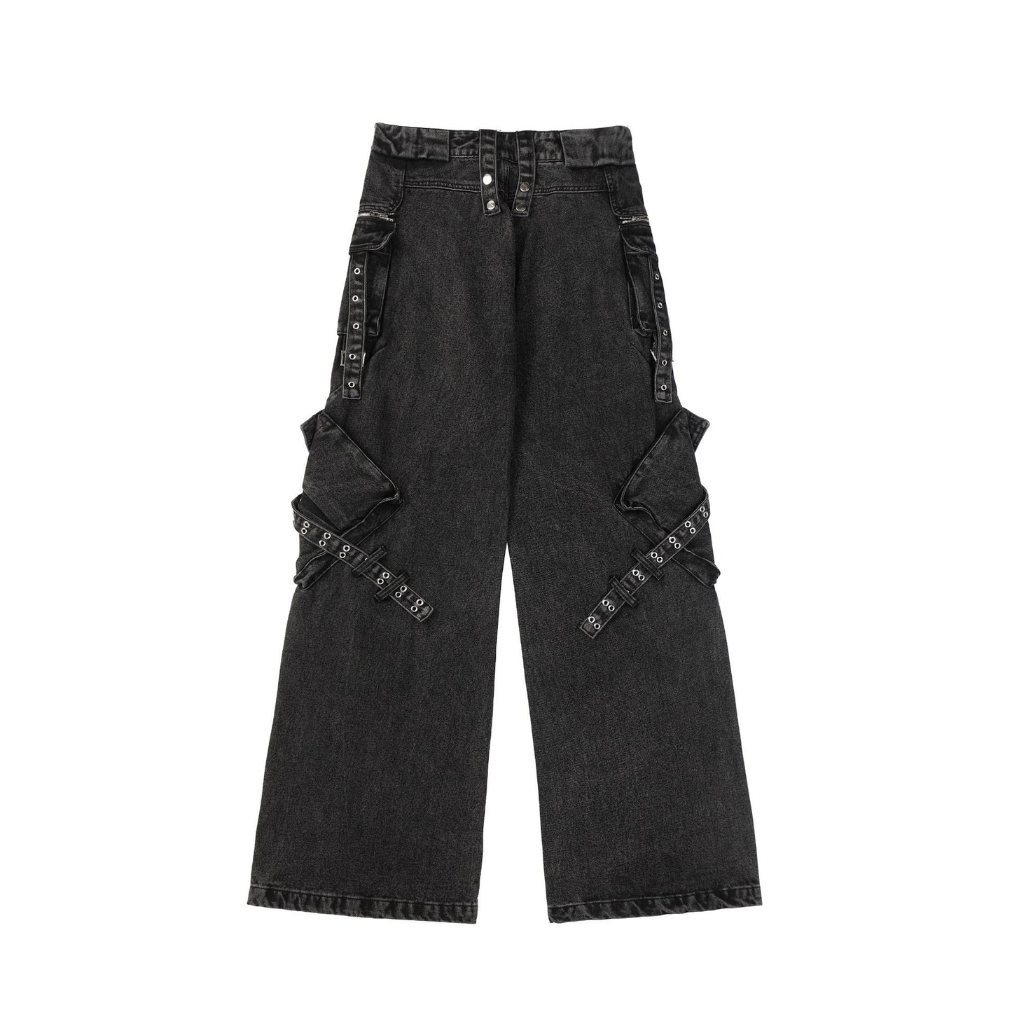 Pantalones casuales con cremallera y múltiples bolsillos de moda urbana
