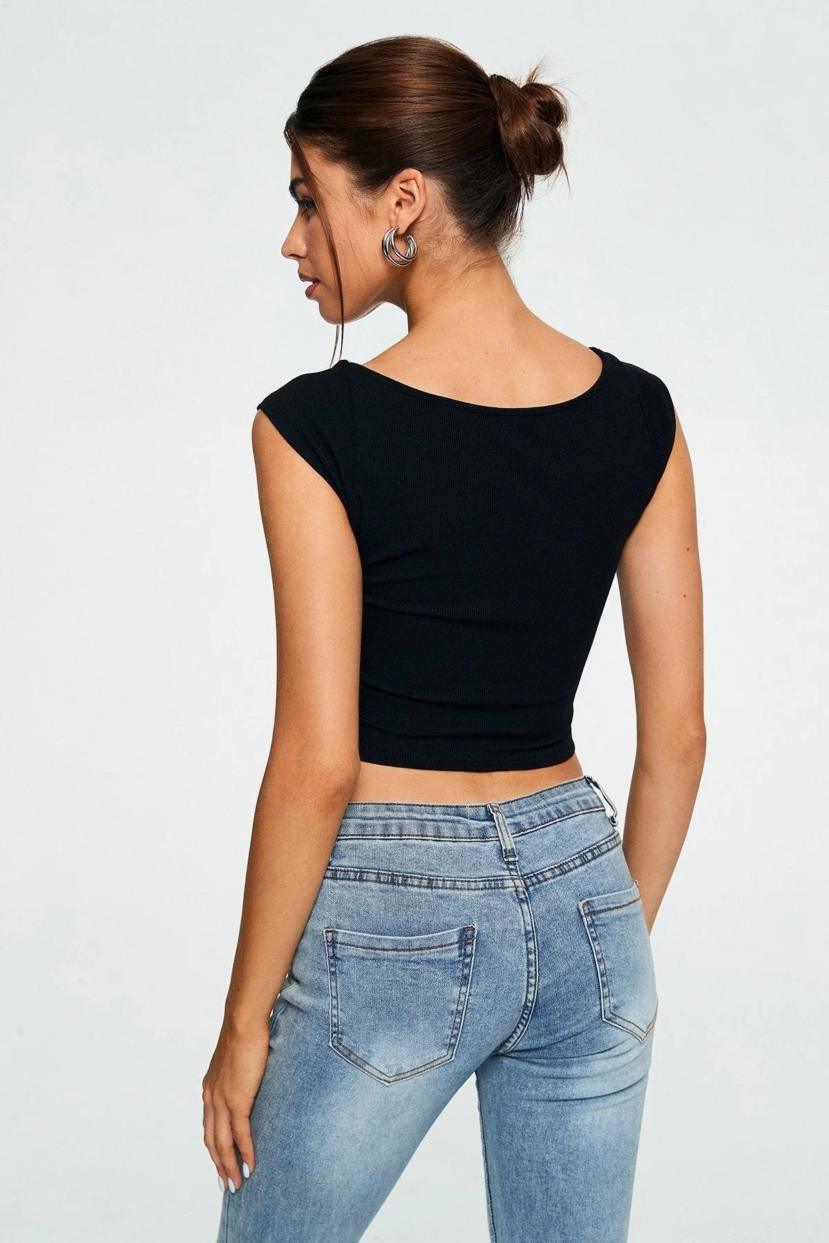 Crop Top Herzausschnitt Einfarbig Gerippt Ärmellos
