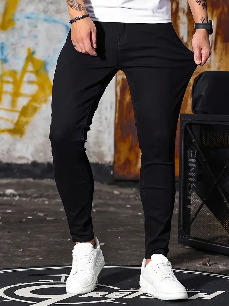Pantalones de hombre Vaqueros elásticos con cremallera y lavado retro