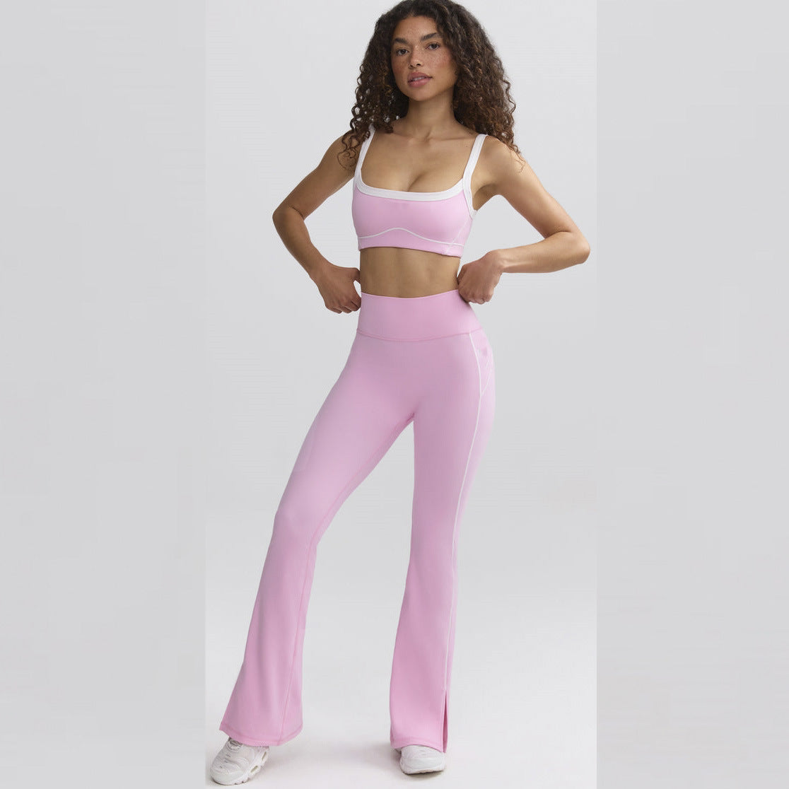 Nude Elastic Sports Contrast Bra Fitness Yoga Suit