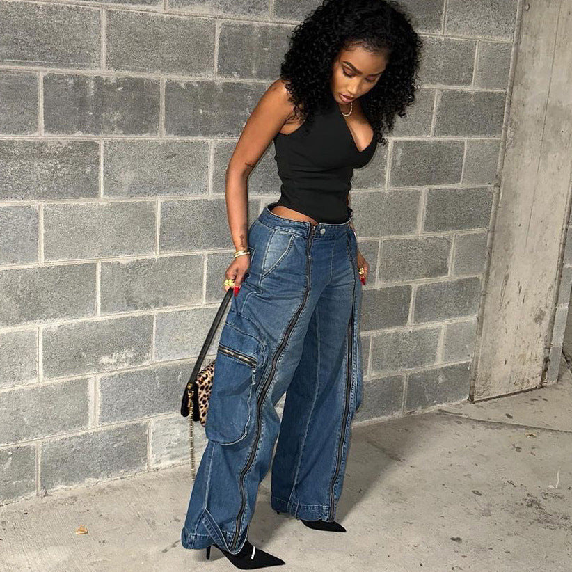 Women's Low Waist Zipper-Leg Denim