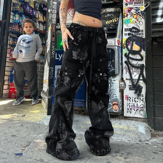 Dunkelgraue bedruckte Jeans im Streetwear-Stil