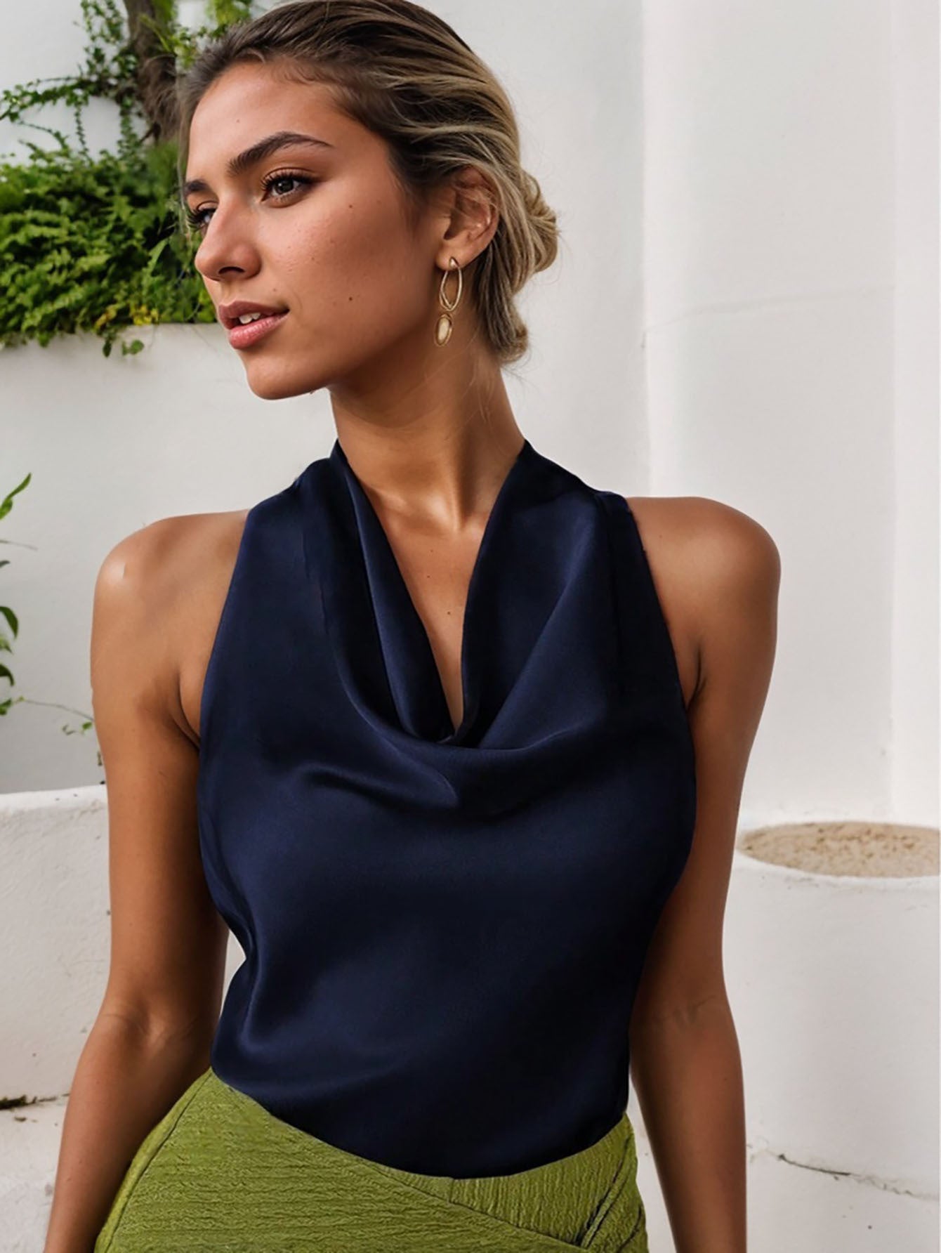 Elegant Shirt With Halter Neckline Tops