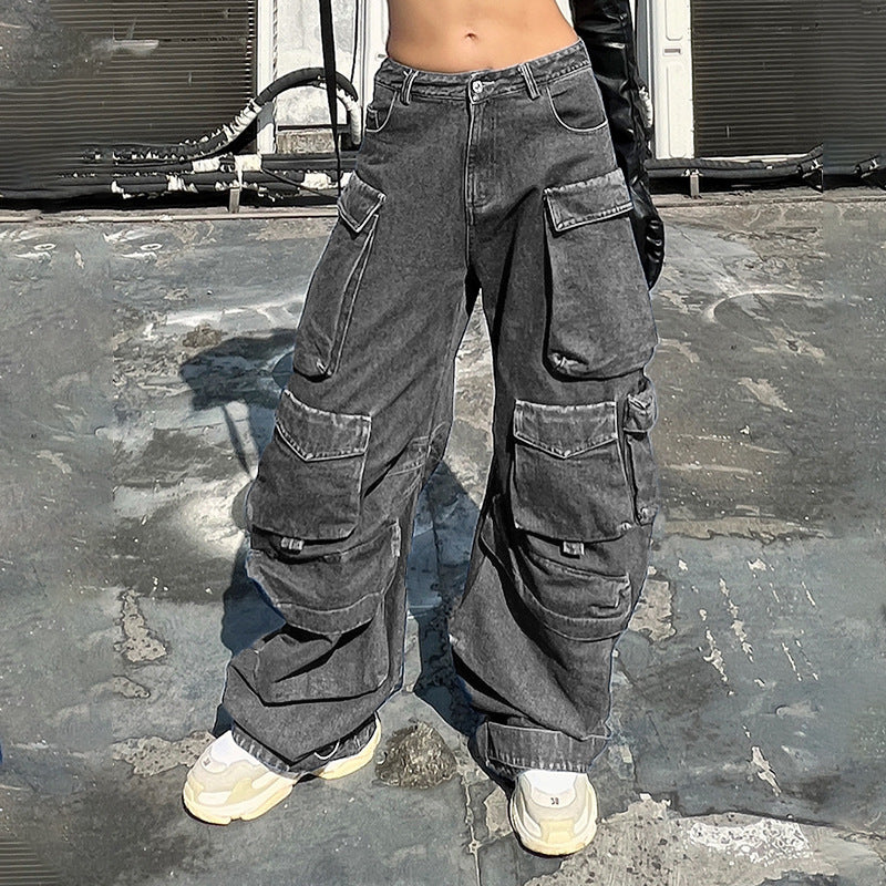 Waist Fit Denim Cargo Baggy Pants