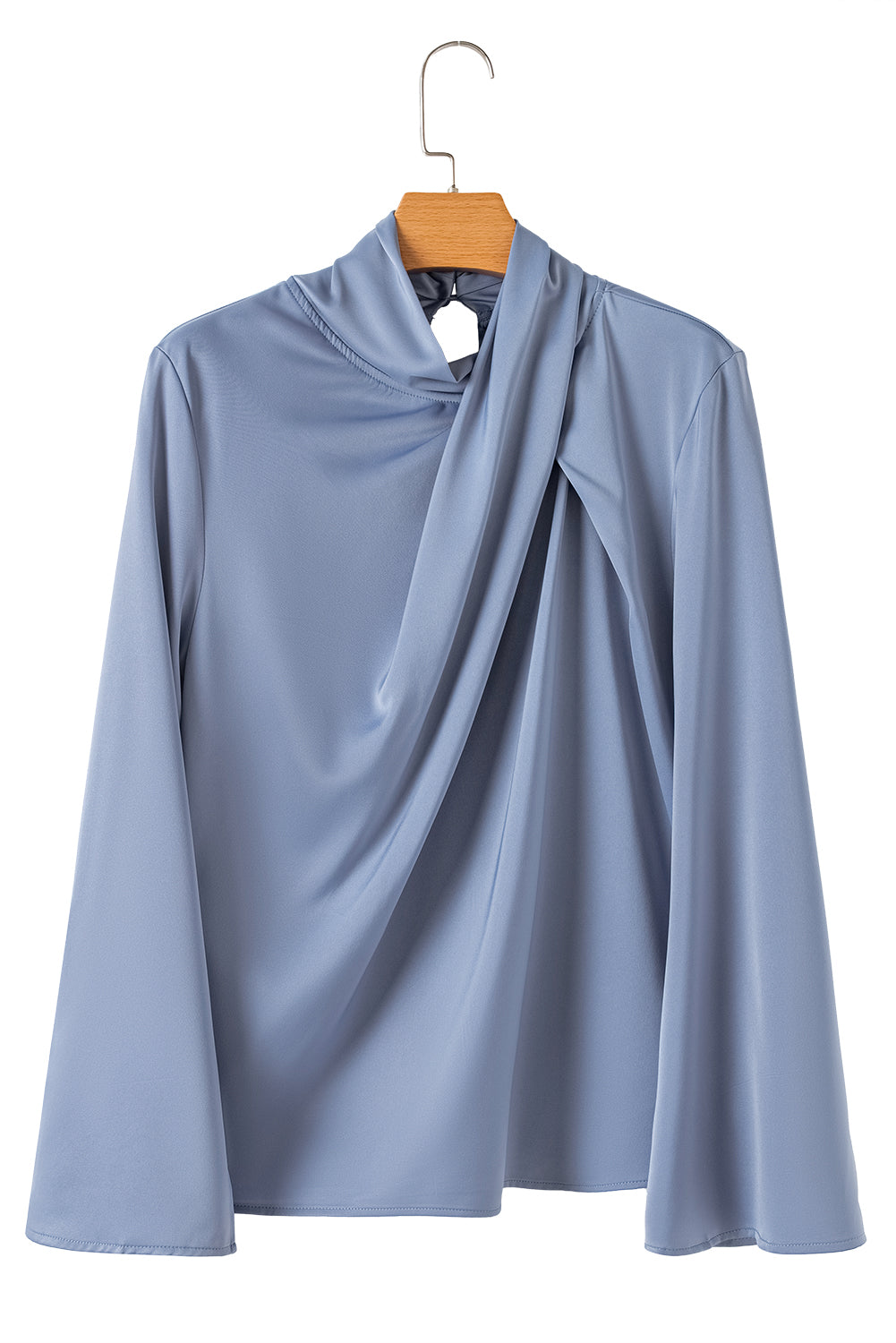 Elegante blusa de satén con cuello alto asimétrico