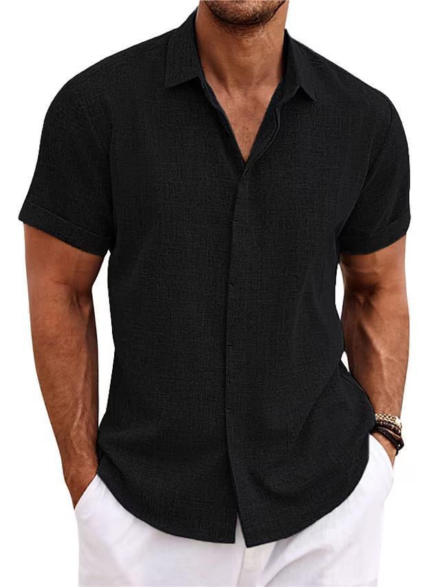Lockeres Kurzarm-T-Shirt aus Leinen in einfarbiger Optik für Herren