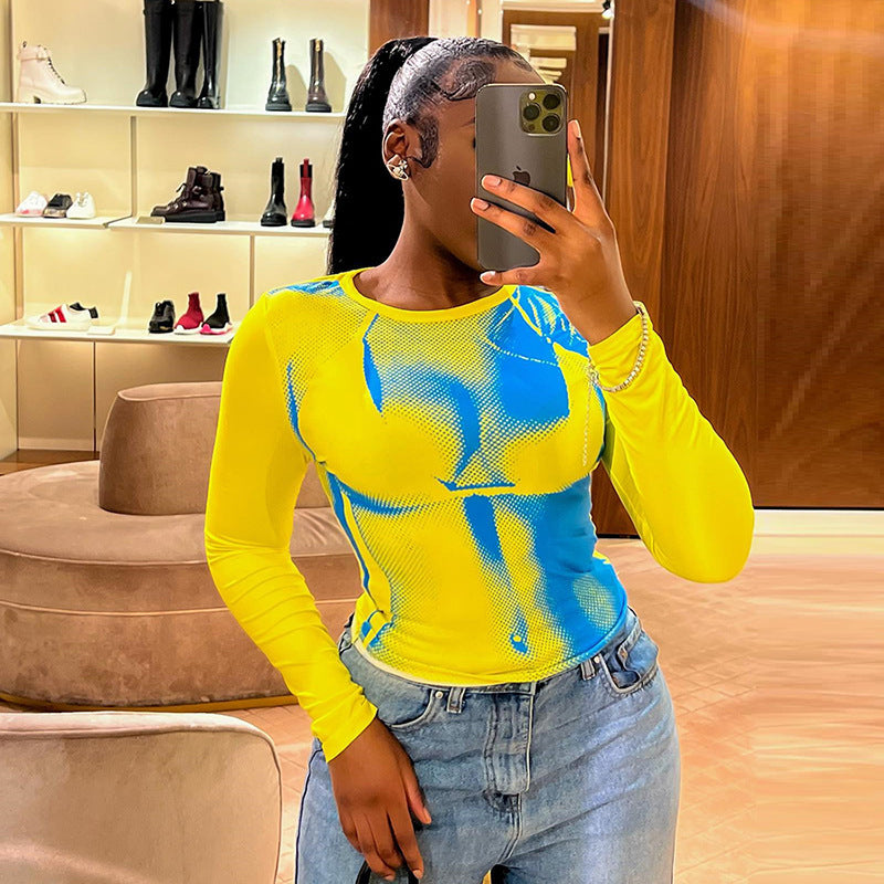 Personality 3D Digital Printing Slim Top