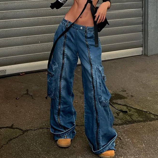 Women's Low Waist Zipper-Leg Denim