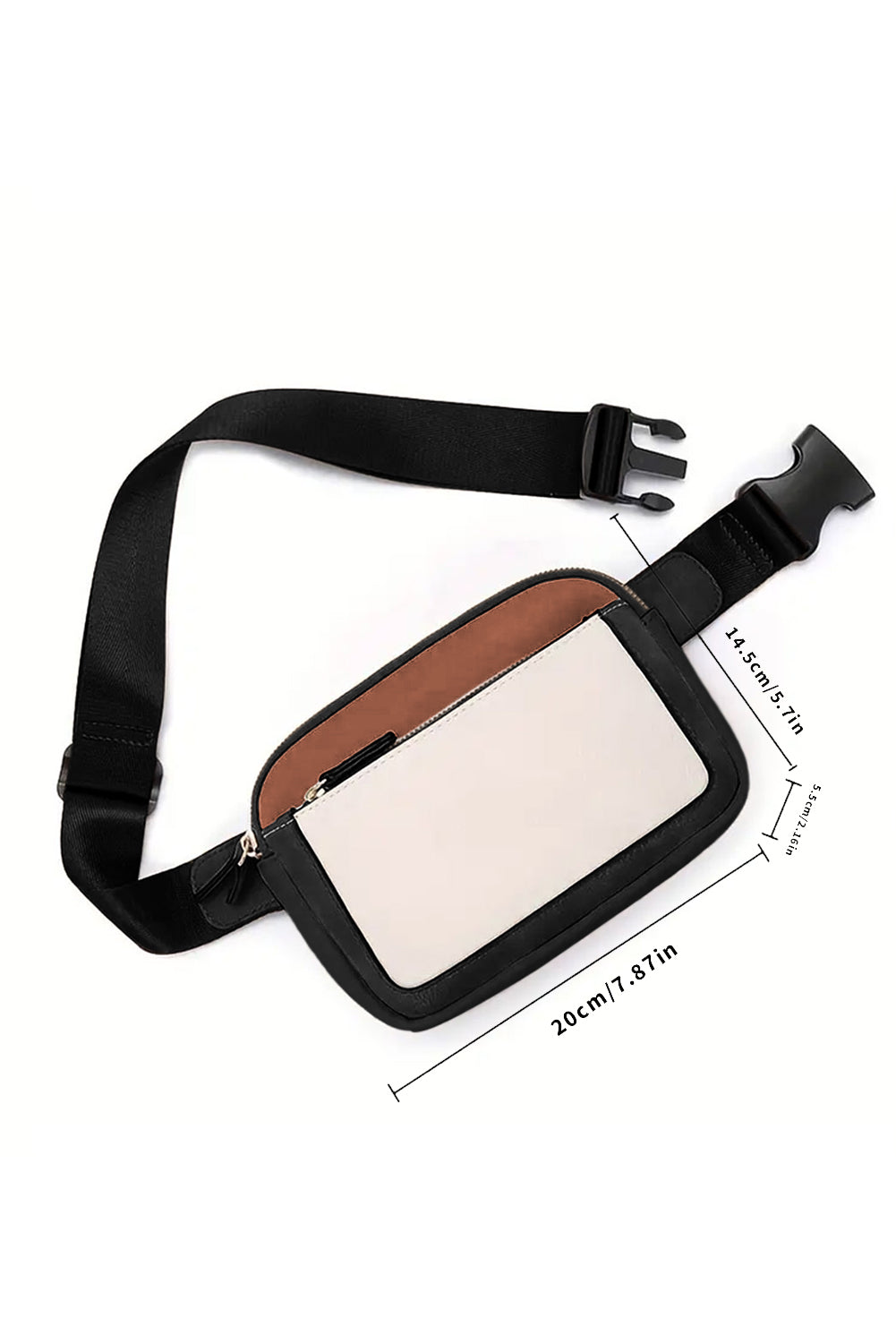 Bolso bandolera de piel blanca con cremallera y clip extraíble