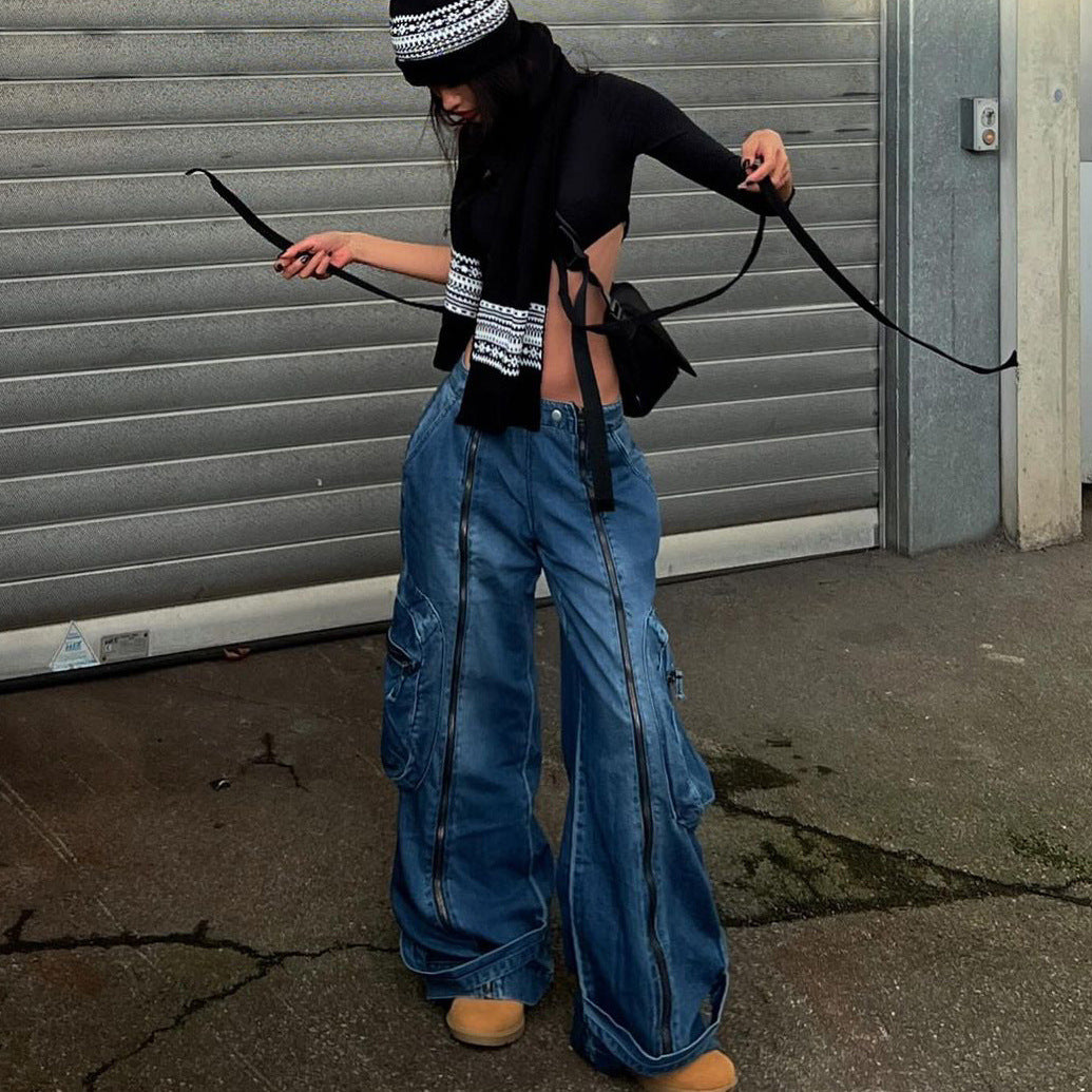 Women's Low Waist Zipper-Leg Denim