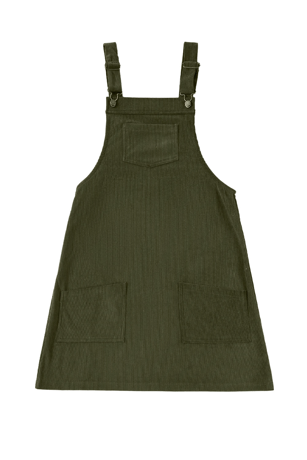 Vestido tipo peto de pana color canela con bolsillos delanteros