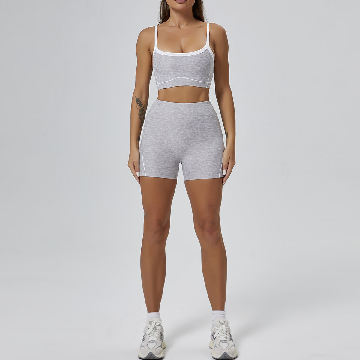 Nude Elastic Sports Contrast Bra Fitness Yoga Suit