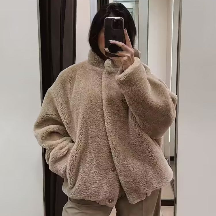 Comfortable casual lazy style women's loose fleece pilot jacket jacket for women