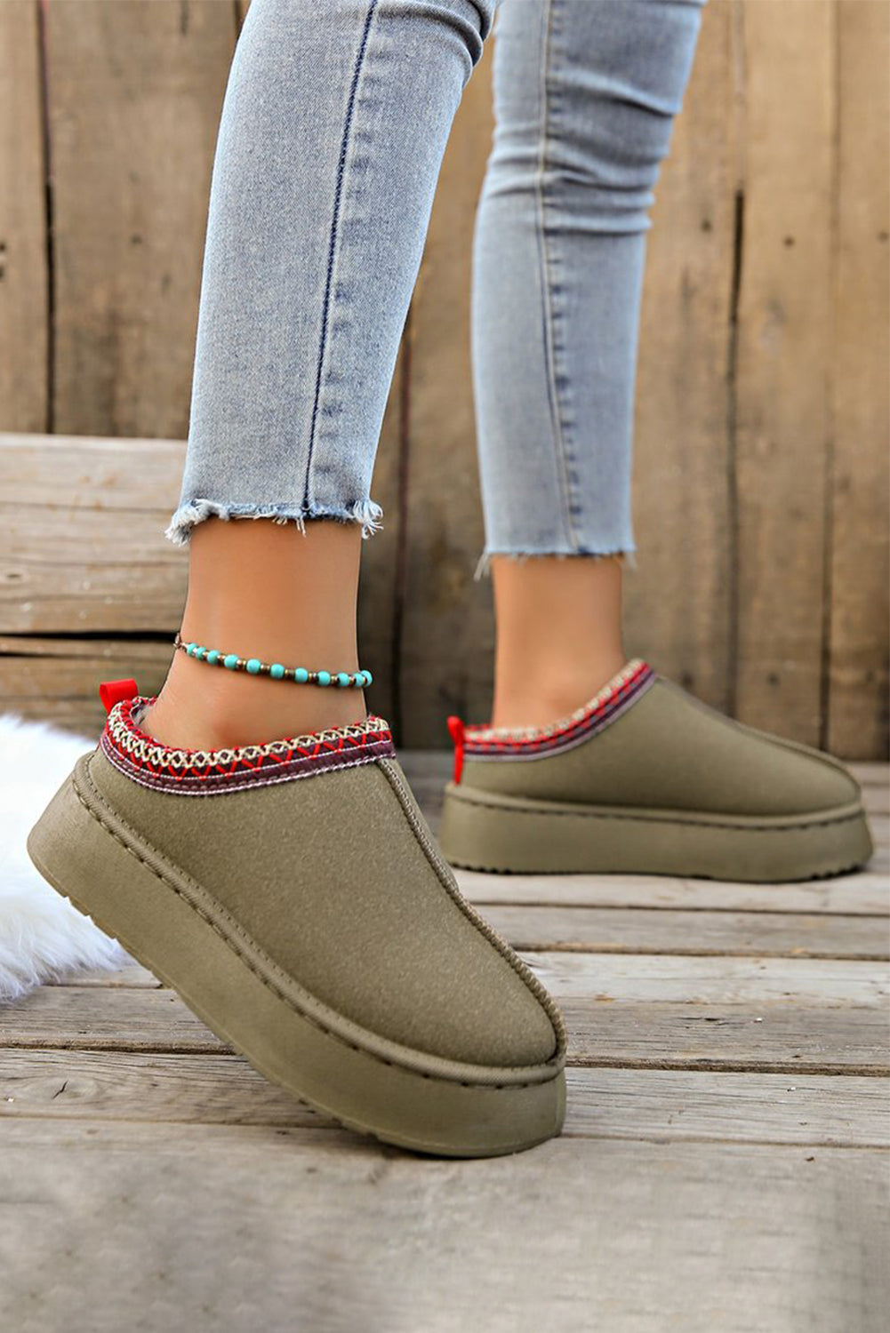 Sage Green Contrast Snow Boots