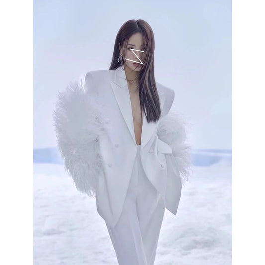 White Feather Personality Blazer