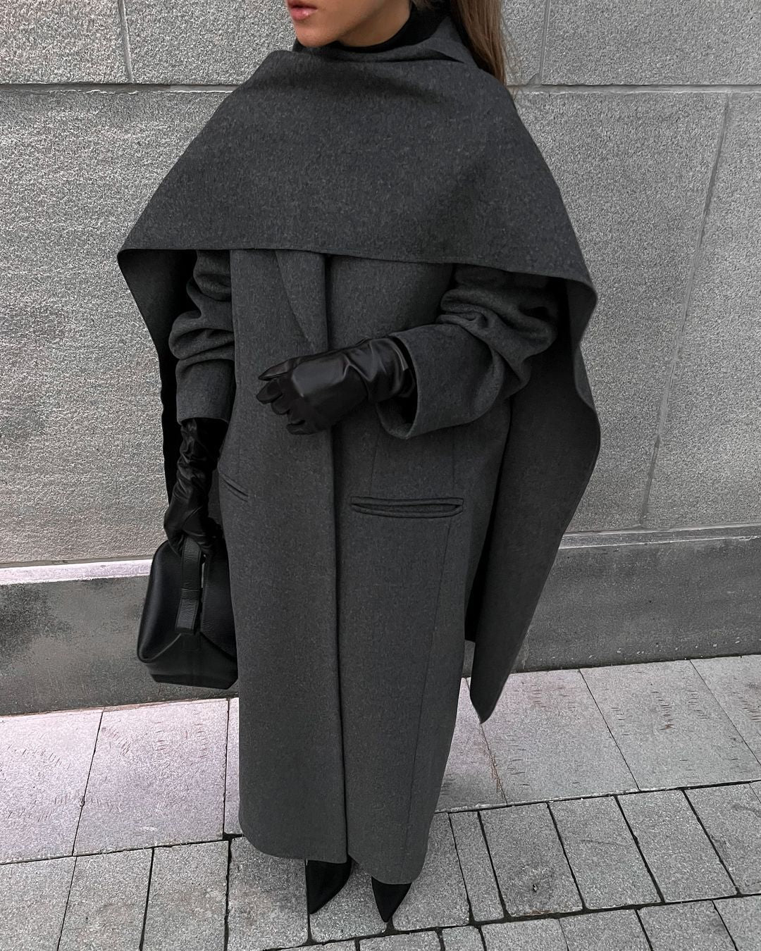Scarf colla coat cloak long vintage coat gray fashion jacket