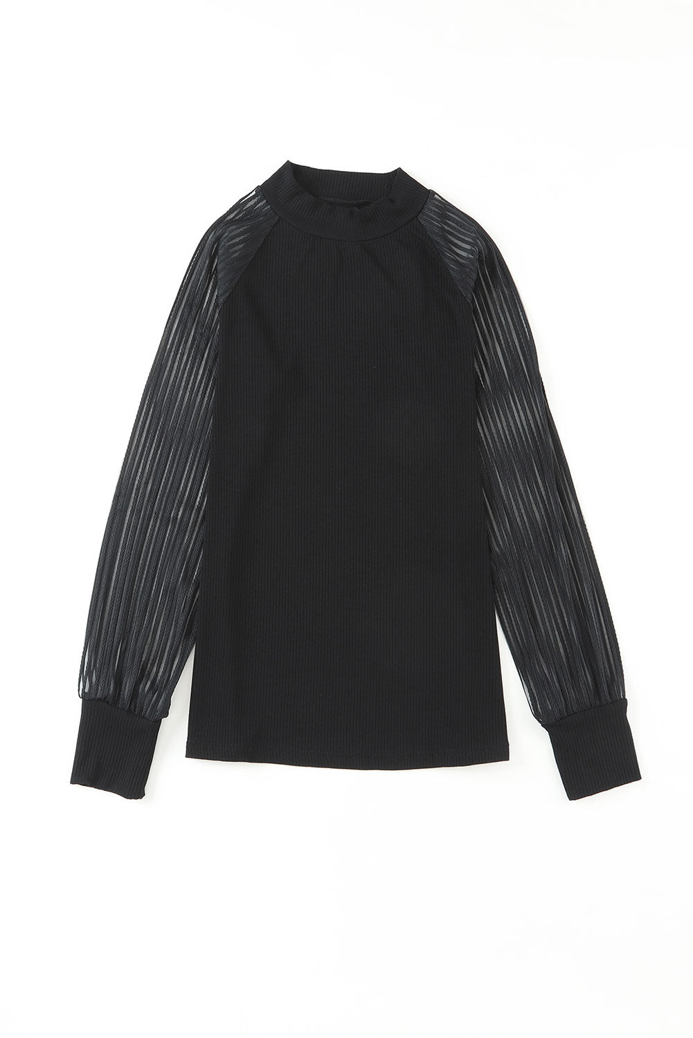 Black Basic Mesh Long Sleeve Top