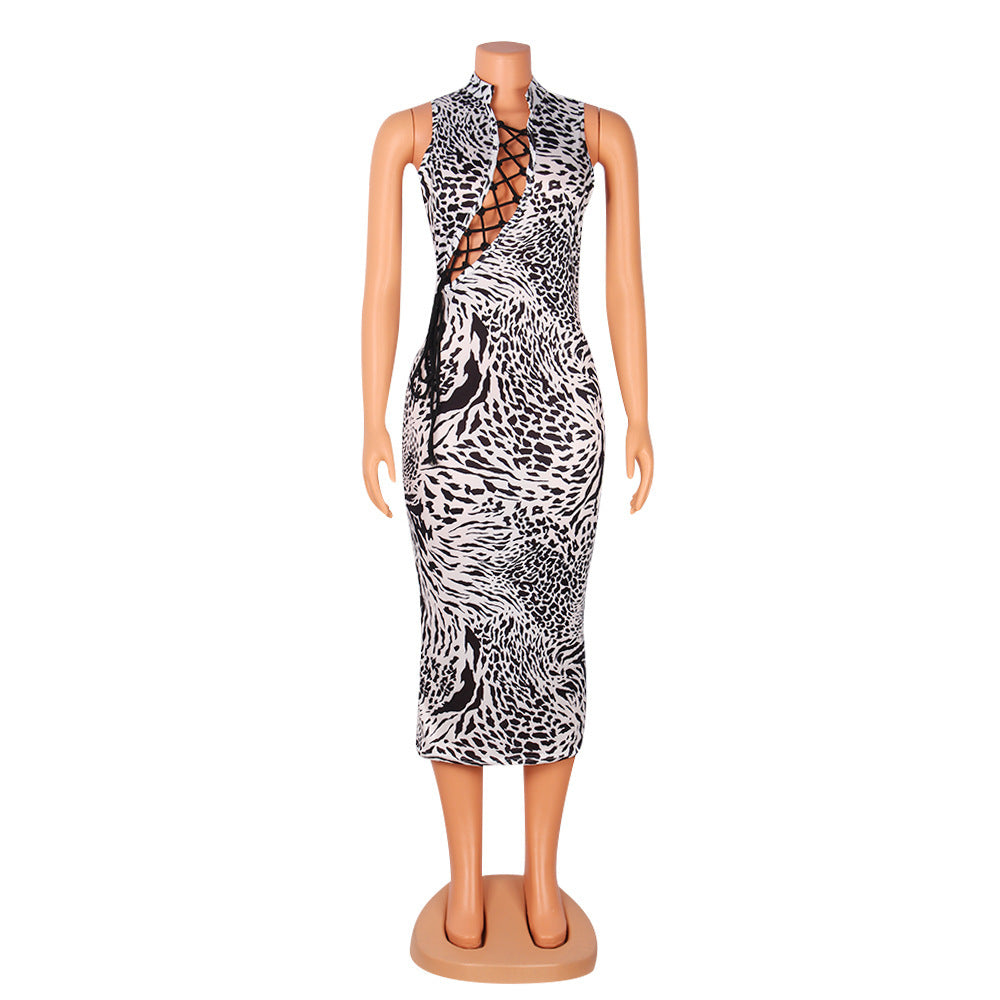Bodycon Printed Lace-up Cutout dress