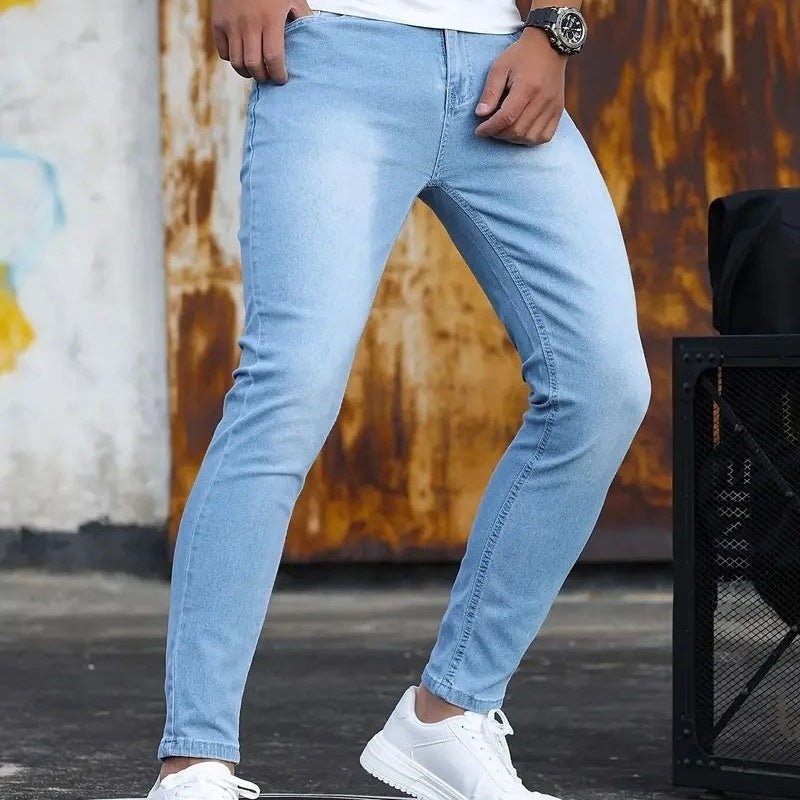 Pantalones de hombre Vaqueros elásticos con cremallera y lavado retro
