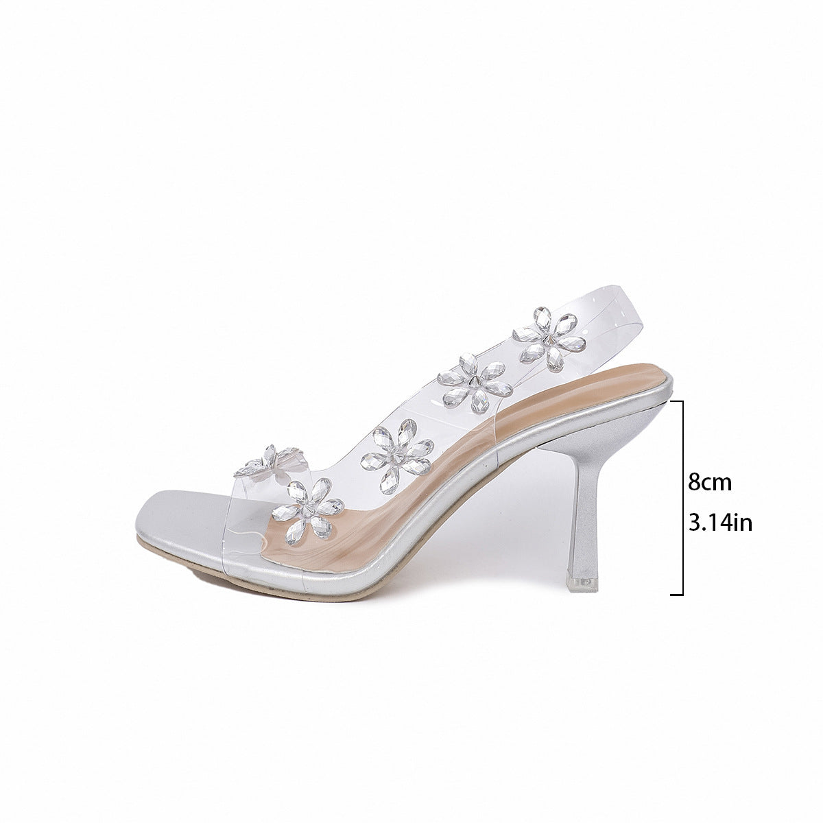 Transparent Rhinestone Flowers Slingback Pumps Elegant Shoes